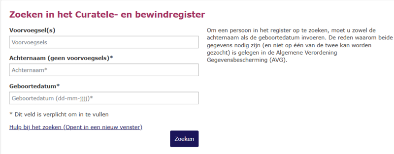 beschermingsbewind controleren in curatele-en bewindregister
